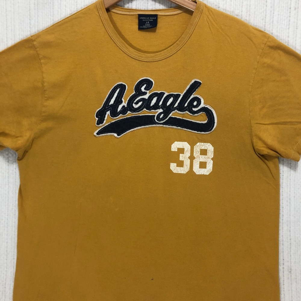 American Eagle Mens Graphic T-Shirt Mustard Yellow Large A. Eagle 38 Cotton Tee